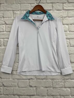 ROMFH Equestrian Chill Factor Long Sleeve Show Shirt XL White Horse Print Collar